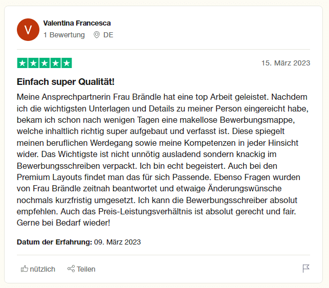 Trustpilot Bewertung für Laura Brändle