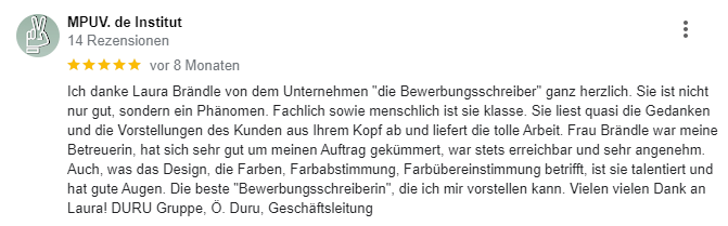 Google Bewertung für Laura Brändle