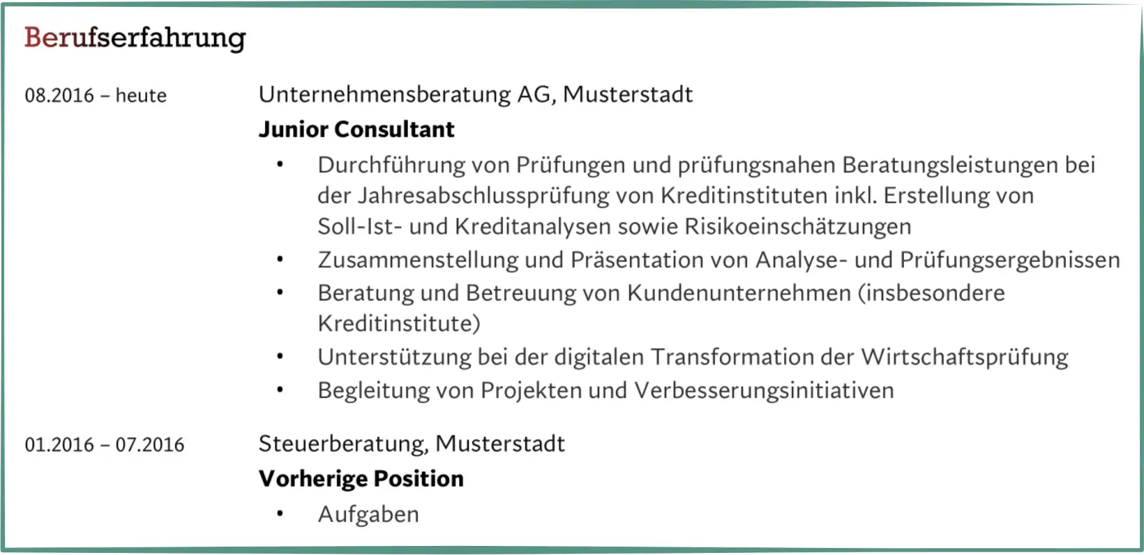 Bewerbung Unternehmensberater - Lebenslauf - Berufserfahrung