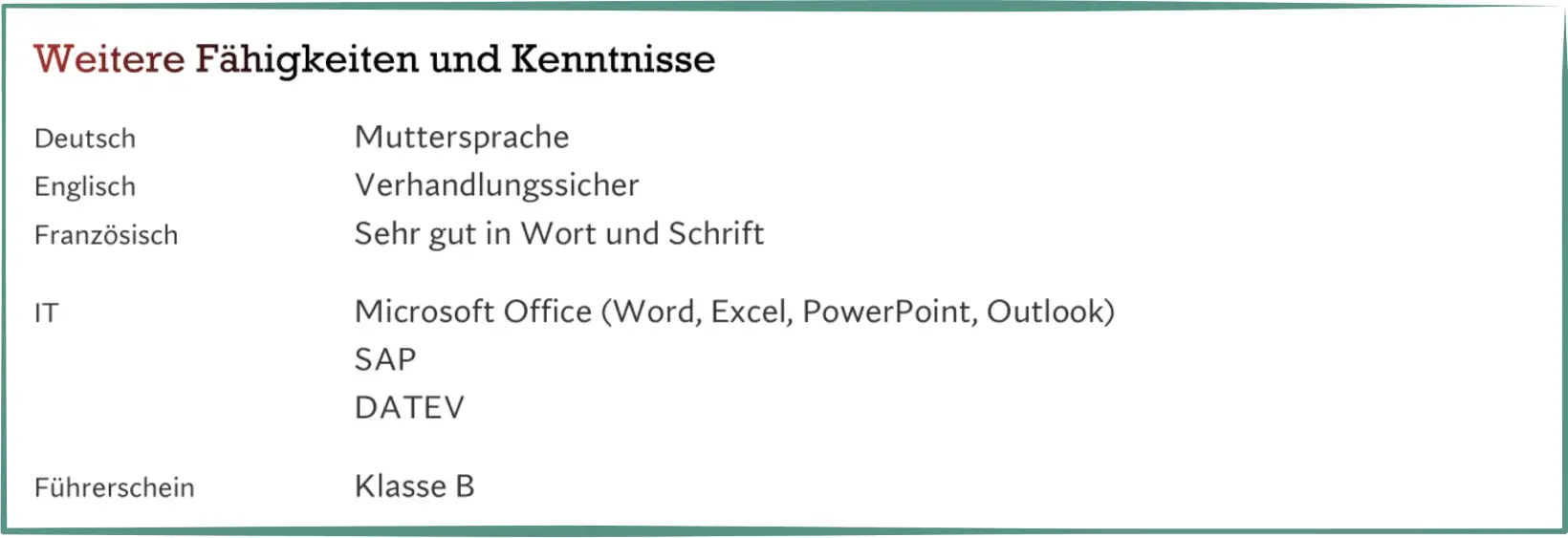 Bewerbung Unternehmensberater - Lebenslauf - Weitere Fähigkeiten